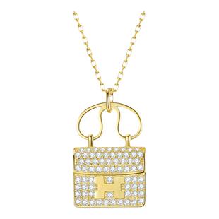 不掉色字母H包包项链925纯银女玫瑰金18K金轻奢银饰锁骨链