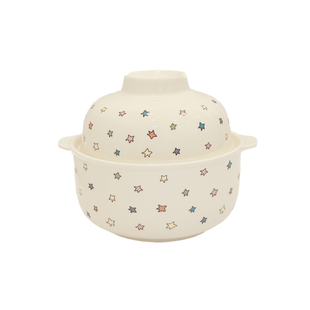 SHˇ韩式泡面碗可爱食品级陶瓷卡通高颜值家用碗法式双耳汤碗带盖