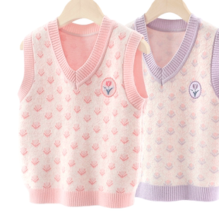 女童背心儿童秋冬新款针织加绒马甲毛衣大童加厚坎肩女孩洋气冬装