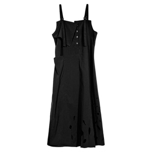 陆与山屿【山野】烧花工艺裙子女镂空背带夏日连衣裙黑色气质长裙