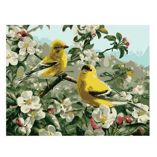 数字油画diy填充中国风黄莺鸟飞黄腾达手工填色风景装饰油彩画画