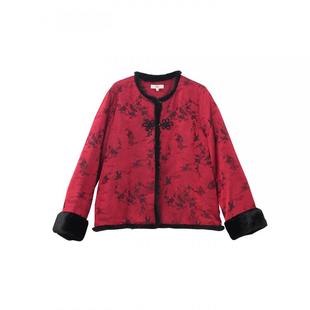 布符新中式「黑红鸟语花香攀缘结短外套」2025年冬季保暖舒适女装