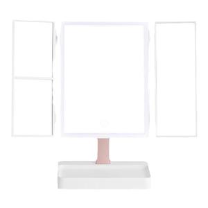 化妆镜带灯台式led发光桌面补光折叠梳妆台贝壳智能双开美妆镜子