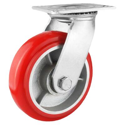 重型铁芯聚氨酯脚轮6寸圆弧万向轮4寸5寸8寸铁芯pu轮工业手推车轮