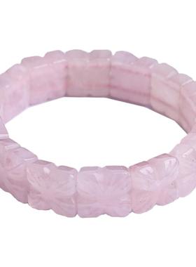 天然马粉色桃花粉晶幸运花手排