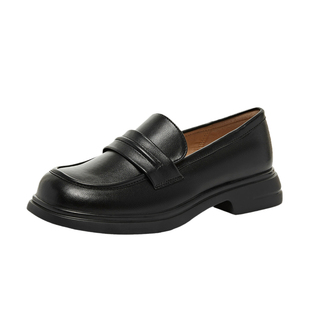 大东英伦乐福鞋女春季2026新款黑色厚底小皮鞋一脚蹬百搭通勤单鞋