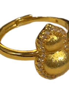 古法沙金拉丝葫芦锆石戒指女可调