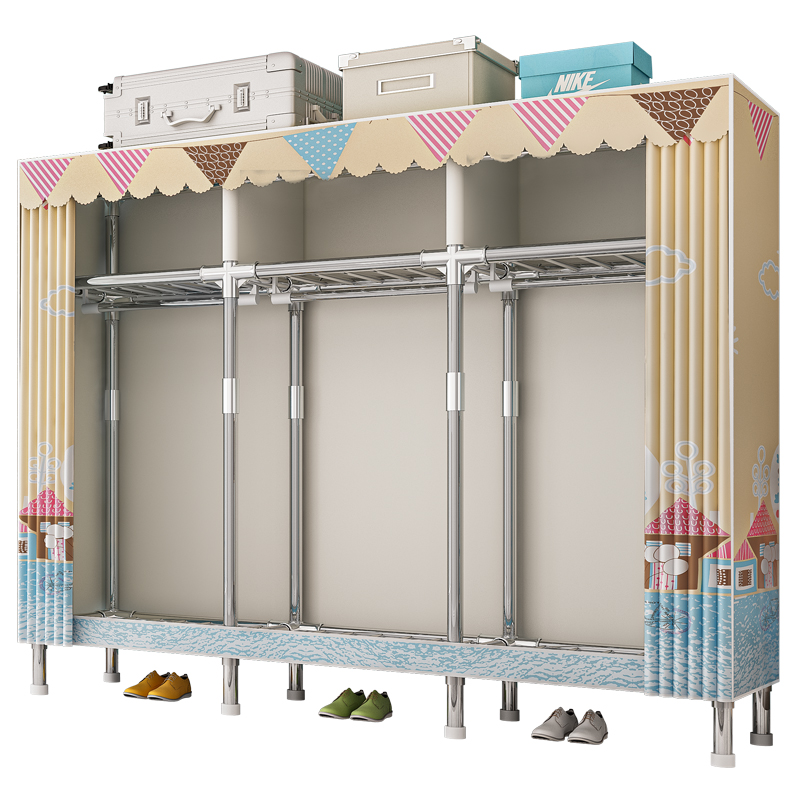 衣柜家用卧室简易组装衣橱全钢架加粗加厚结实耐用出租房用布衣柜