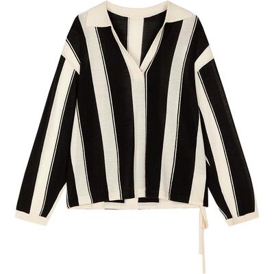 LESS美丽诺羊毛撞色条纹针织衫