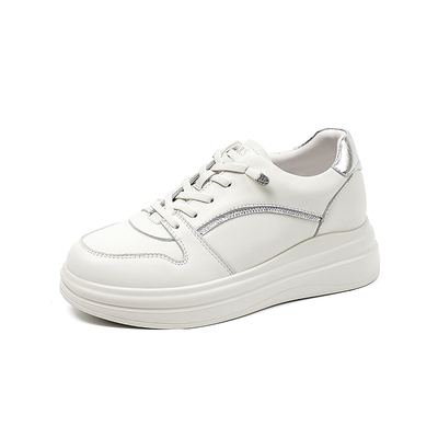 哈森厚底休闲小白鞋女2025春季新款牛皮革系带运动板鞋HCS250301