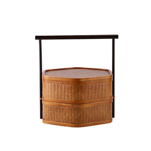 复古竹编双层食盒大号点心手提篮茶具收纳盒礼品包装盒中式送饭篮