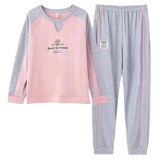 睡衣自带胸垫女士春秋款纯棉长袖秋季可外穿一体系家居服套装秋冬