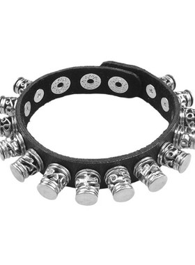 圆台工艺镂空花纹朋克黑细窄手链