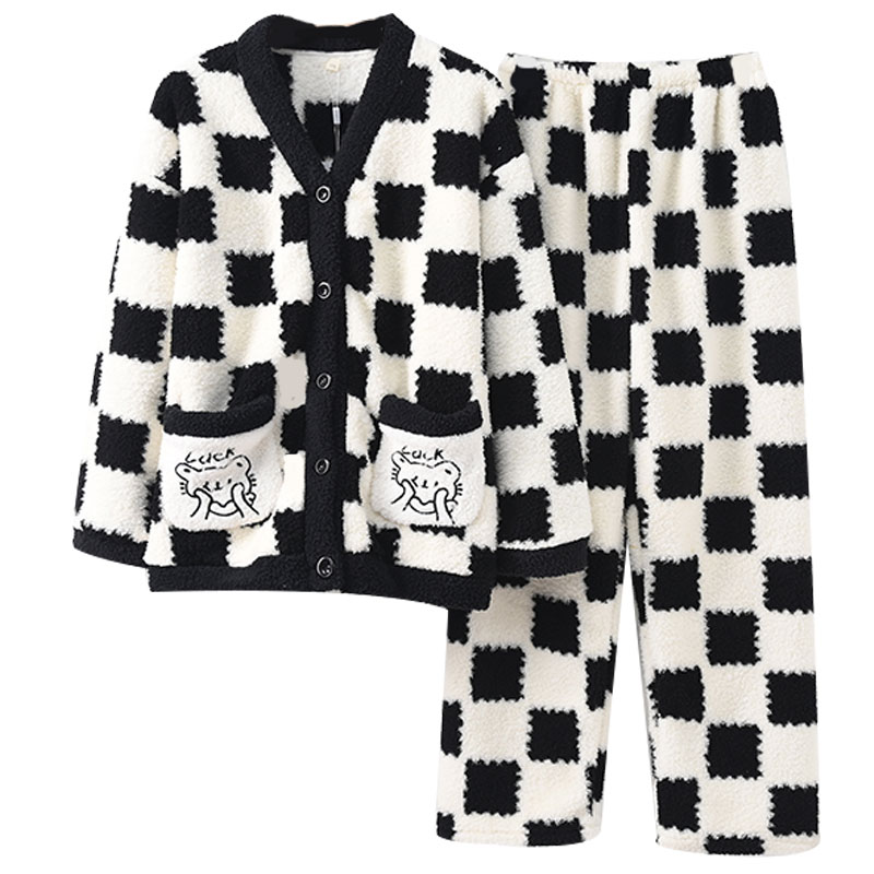 新款睡衣女秋冬款小个子150冬季珊瑚绒小码开衫长袖家居服法兰绒