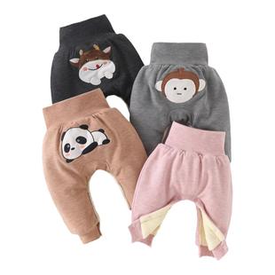 婴儿大屁屁裤加绒加厚秋冬高腰护肚pp裤外穿三层夹棉保暖宝宝裤子