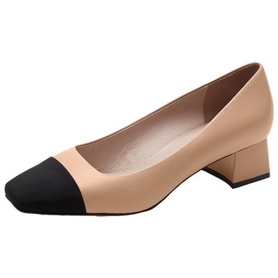 莱尔斯丹小香风拼接中跟女单鞋