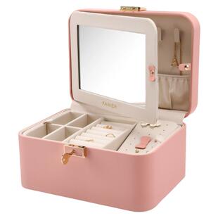 KAMIER首饰盒带锁双层皮革项链黄金高档饰品收纳盒精致礼物大容量