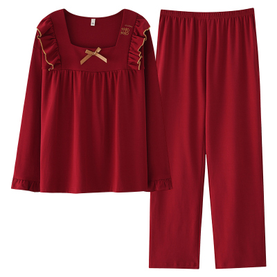 结婚纯棉长袖情侣睡衣女春秋季新婚红色本命年男士大码家居服套装