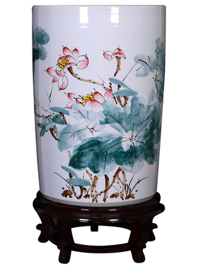 手绘荷花陶瓷箭筒字画家居客厅