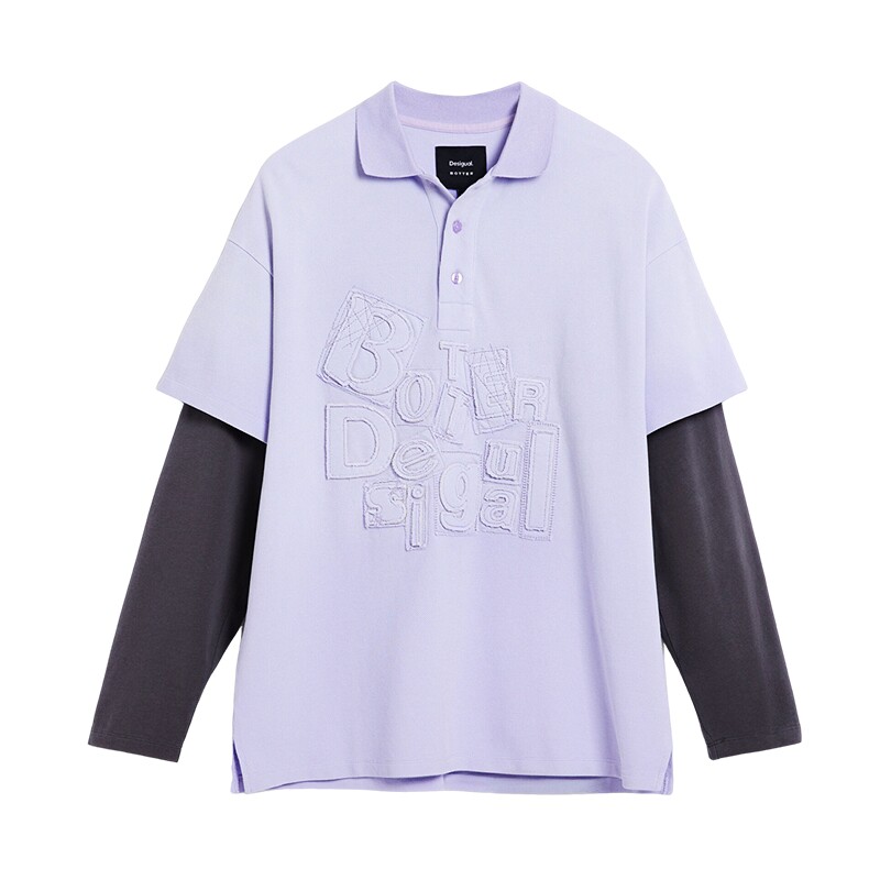 Desigual【BOTTER联名】假两件贴布字母绣花长袖T恤