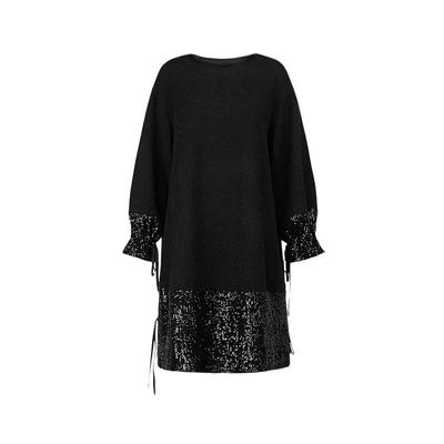 sdeer圆领系带亮片拼接连衣裙