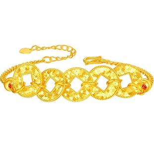 梦金园五帝钱币足银手链女新款国风碎碎冰银饰手串节日礼物送女友