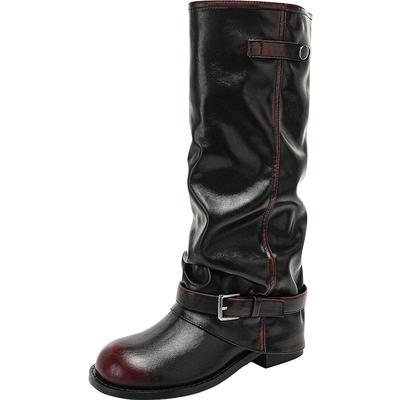 EBLAN/伊伴芒果头褶皱裤管骑士靴