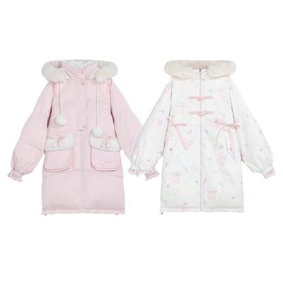 甜美可爱粉色羽绒服女中长款外套