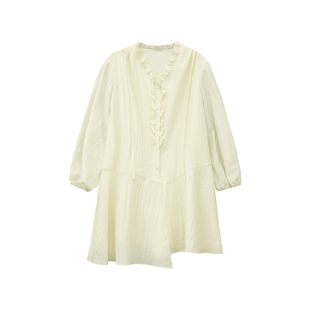 郑买买 茉莉风铃 春季新款不规则宽松超好看的花边纯色连衣裙女款