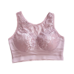 性感蕾丝美背内衣胖mm聚拢无痕背心式防走光薄款无钢圈大码文胸女