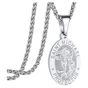 POYO欧美风大天使圣米迦勒幸运币项链潮男女简约个性钛钢吊坠情侣