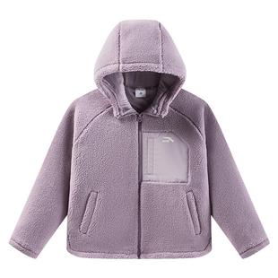 安踏儿童外套女童保暖羊羔绒上衣2025冬装新款加厚防风连帽外套