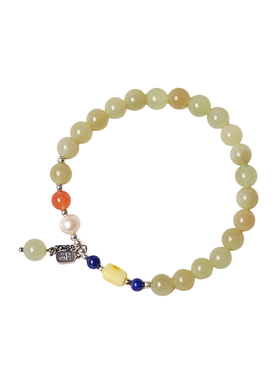 年末捡漏福利货不多 天然和田玉青玉圆珠原创搭配款单圈手链