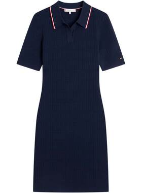 Tommy女装条纹肌理V字领POLO裙