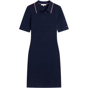 Tommy26春夏女装优雅气质休闲条纹肌理海鸥领显瘦POLO针织连衣裙