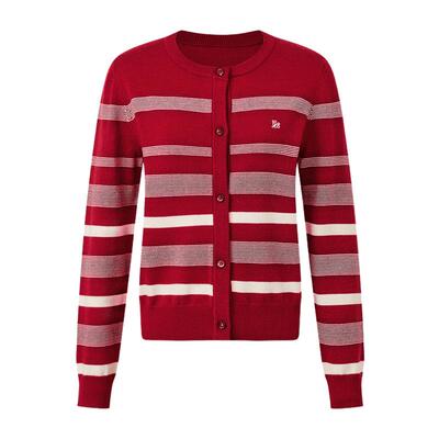 【含绵羊毛】GOLDEN BEAR/金熊2026春季新品女士红色长袖针织开衫