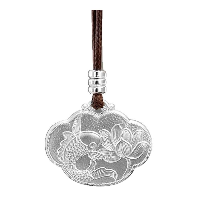 古法锦鲤鱼如意锁纯银莲花吊坠