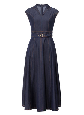 夏季牛仔风无袖显瘦A字连衣裙