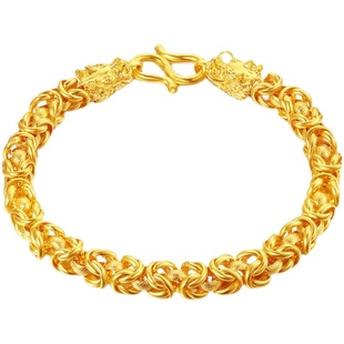 沙金手链男霸气龙头ins女款貔貅毛毛虫越南镀金假黄金宽版手表链