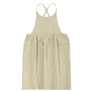 休闲亚麻围裙背带款复古日式厨房餐厅咖啡厅女时尚工作服定制logo