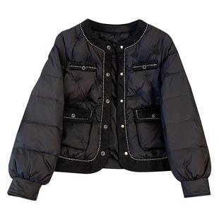 黑色小香风洋气轻薄短款小个子羽绒服女新款2025巨好看的冬装外套