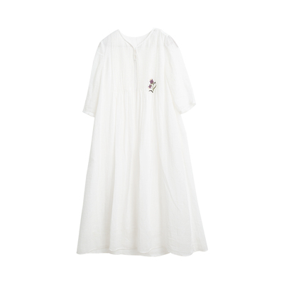 忘城N755座/郁见夏天/夏季新款100支极细苎麻白色双层刺绣连衣裙