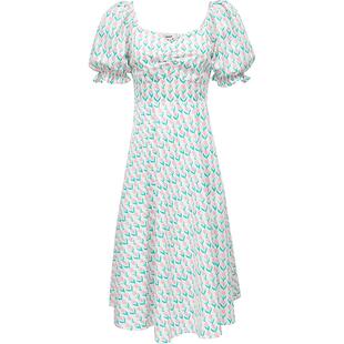 【ONLY奥莱】春夏新款时尚气质满印A字方领泡泡袖连衣裙女