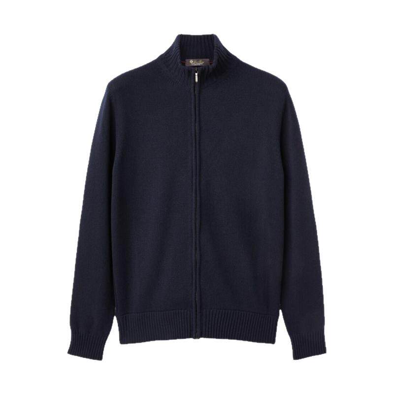 LoroPiana/诺悠翩雅男士高端小羊绒纤维罗纹设计拉链宽松夹克新款