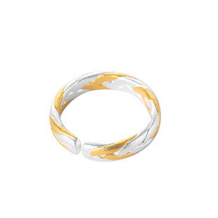 四月初寻新款眷恋24K金银错情侣对戒手工编织999足银开口戒指礼物