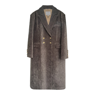 灰色长款过膝西装大衣女秋冬保暖气质复古高级感正肩绒面西服外套