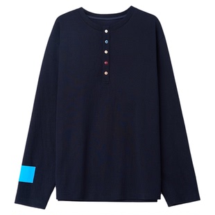 ALL BEINGS2025AW秋季新款藏青色彩扣亨特领打底衫长袖T恤女