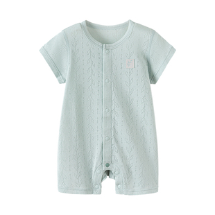 babylove婴儿连体衣夏季薄款短袖莫代尔哈衣爬服纯色睡衣宝宝衣服