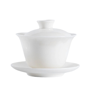 德化羊脂玉白瓷三才悬停盖碗