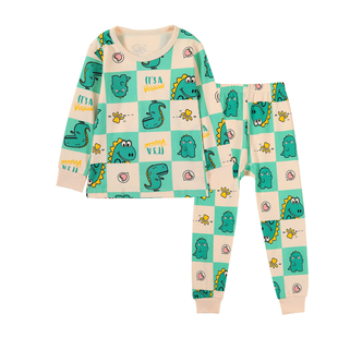 A类儿童纯棉内衣套装中小男女童卡通印花圆领秋衣秋裤家居空调服